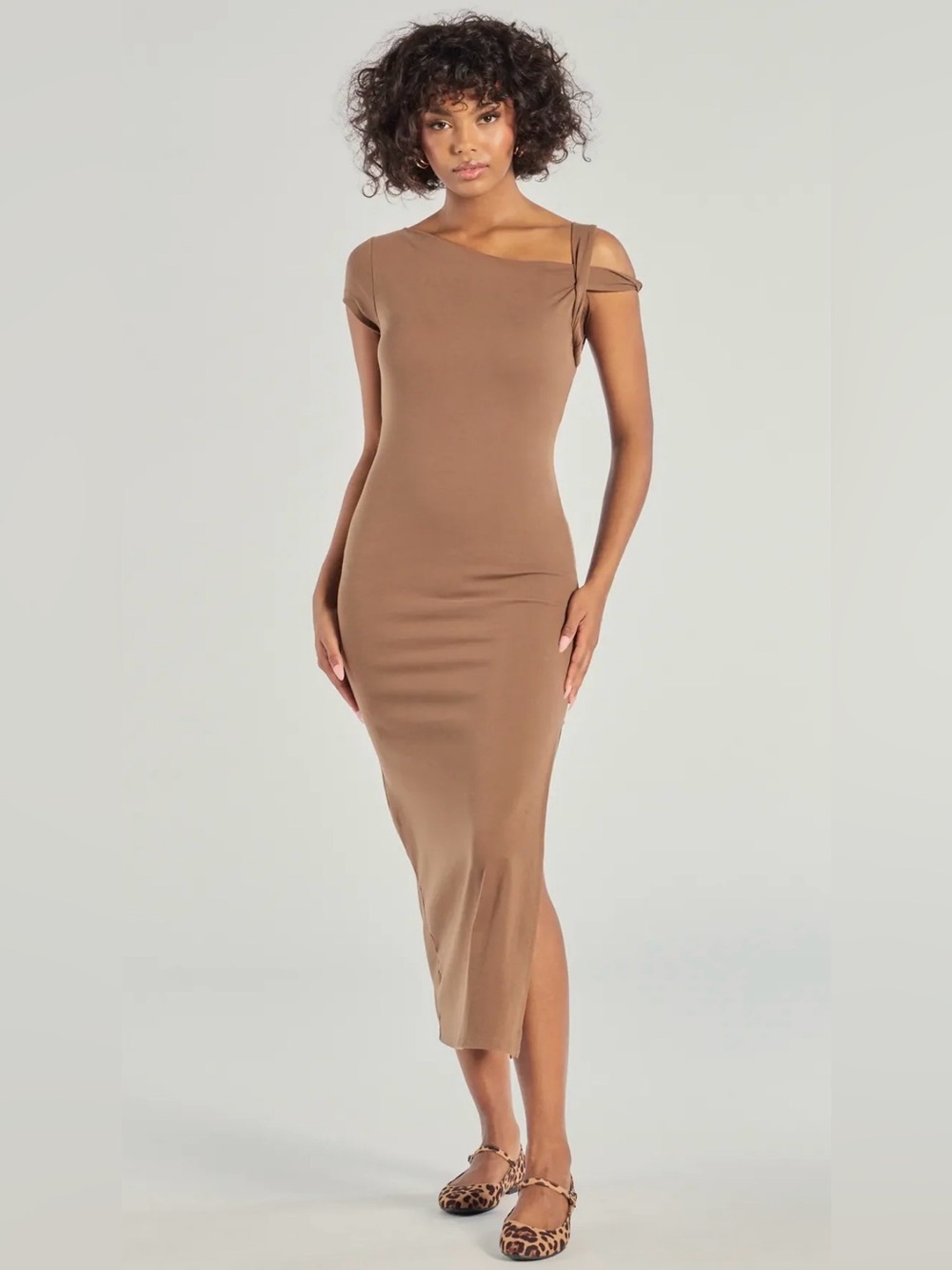 Windsor Twist of Chic High Slit Knit Midi Dress Brown